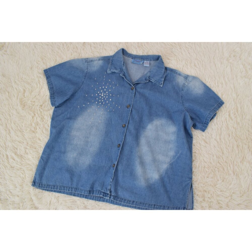 Vintage 90s Jane Ashley‎ Blue Button Down Blouse | size 2x - Picture 6 of 10